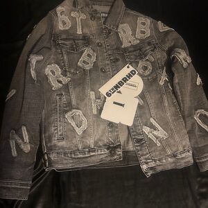 Gray Denim Jacket with Distressed Lettering